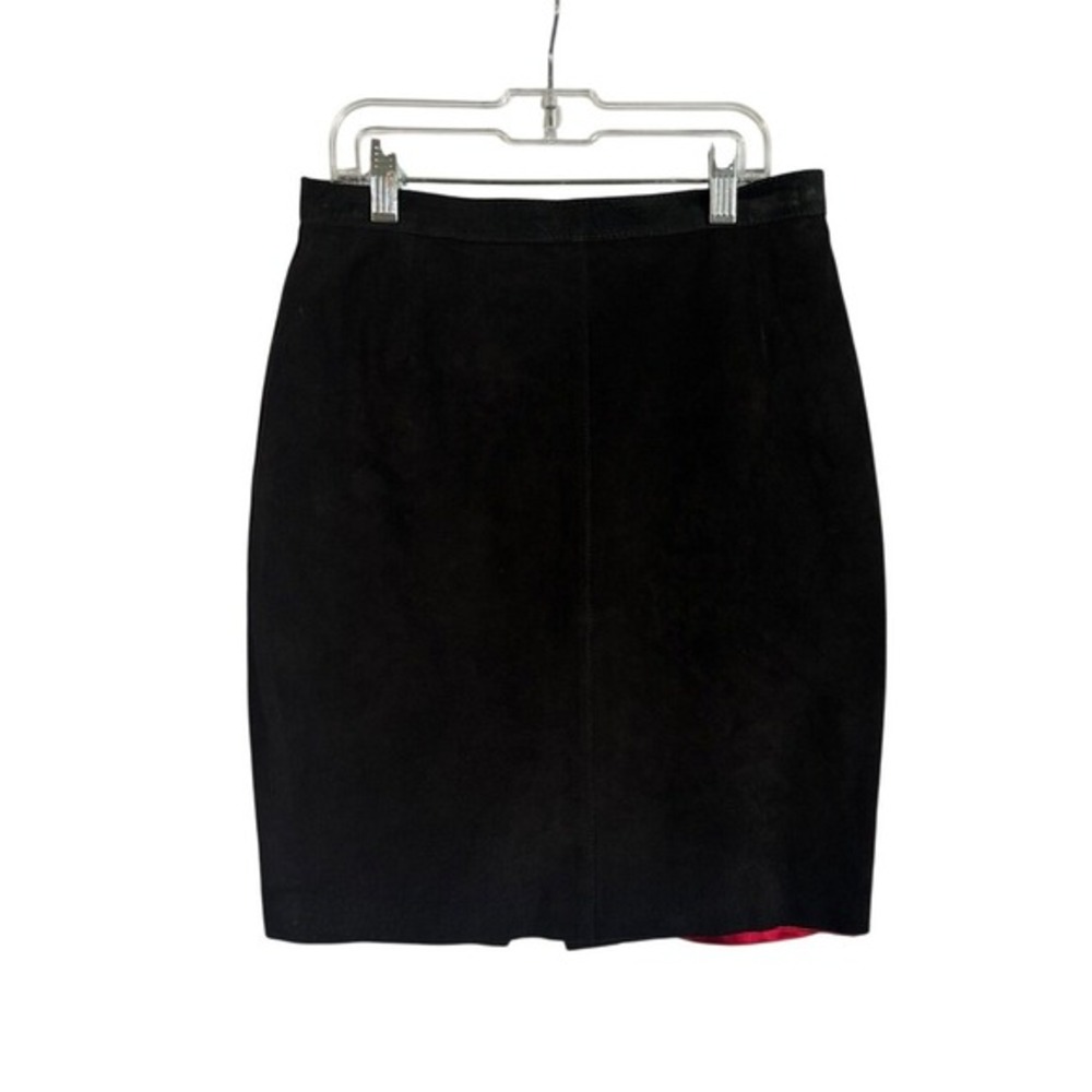 Vintage Esprit Black Suede Leather Pencil Skirt Red Lining Size 7 27" Waist 90s